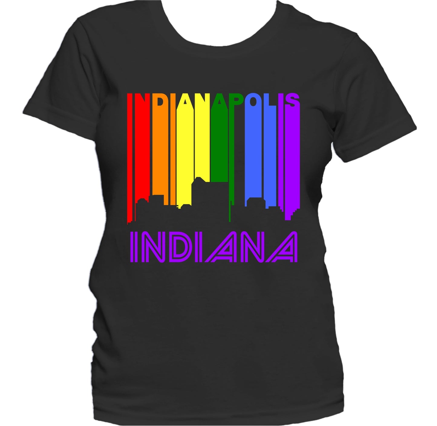 Indianapolis Indiana LGBTQ Gay Pride Rainbow Skyline Women's T-Shirt