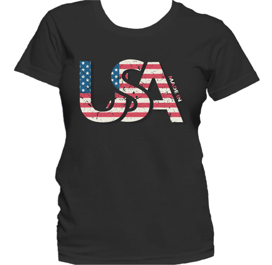Made In USA American Flag Vintage Retro Style Women's T-Shirt