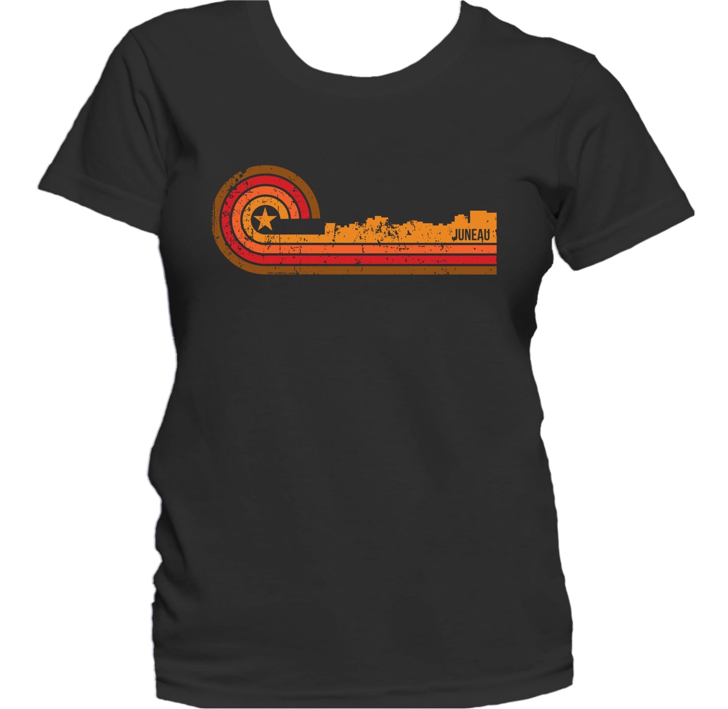 Retro Style Juneau Alaska Skyline Distressed Women's T-Shirt