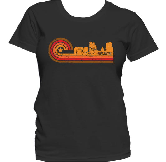 Retro Style Fort Wayne Indiana Skyline Distressed Women's T-Shirt