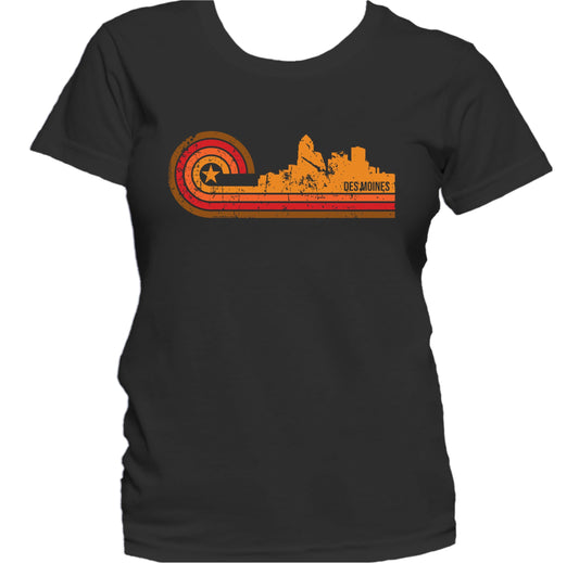 Retro Style Des Moines Iowa Skyline Distressed Women's T-Shirt