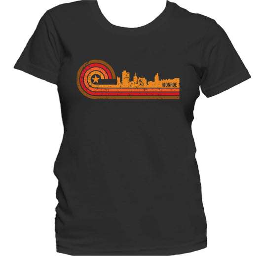 Retro Style Monroe Louisiana Skyline Distressed Women's T-Shirt