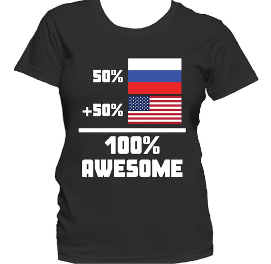50% Russian 50% American 100% Awesome Funny Flag Women's T-Shirt