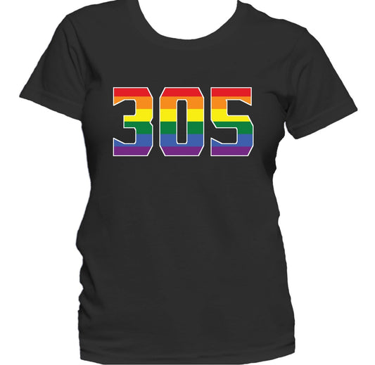305 Area Code Miami FL Gay Pride LGBT Rainbow Women's T-Shirt
