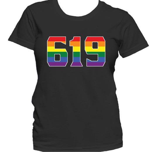 619 Area Code San Diego CA Gay Pride LGBT Rainbow Women's T-Shirt