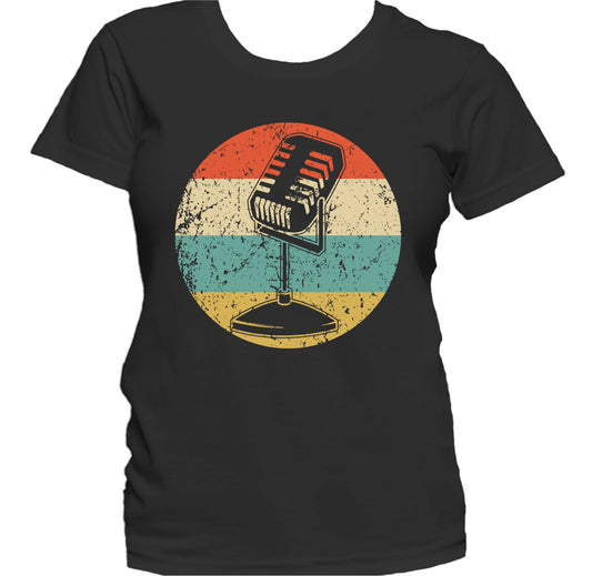 Old School Microphone Silhouette Retro Podcast Podcaster Women's T-Shirt