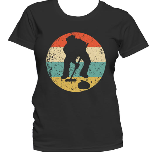 Curling Curler Silhouette Retro Sports Women's T-Shirt