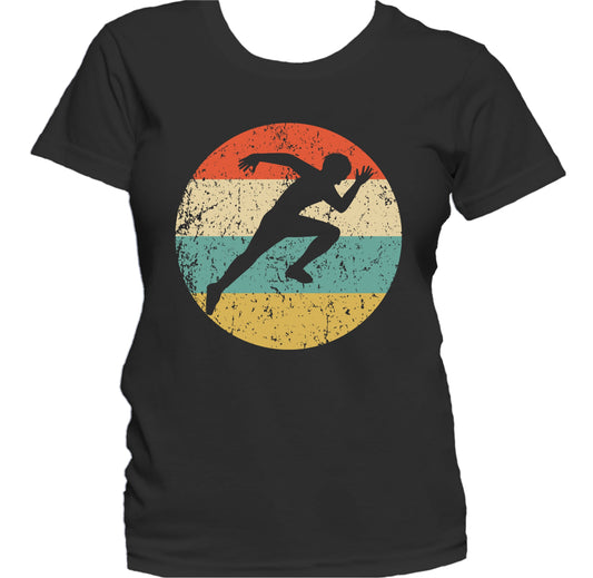 Sprinter Running Track and Field Silhouette Retro Sports Women's T-Shirt
