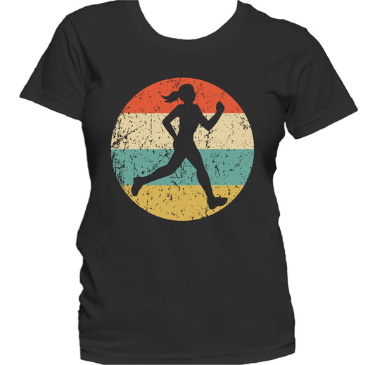 Female Runner Cross Country Marathon Silhouette Retro Sports Women's T-Shirt