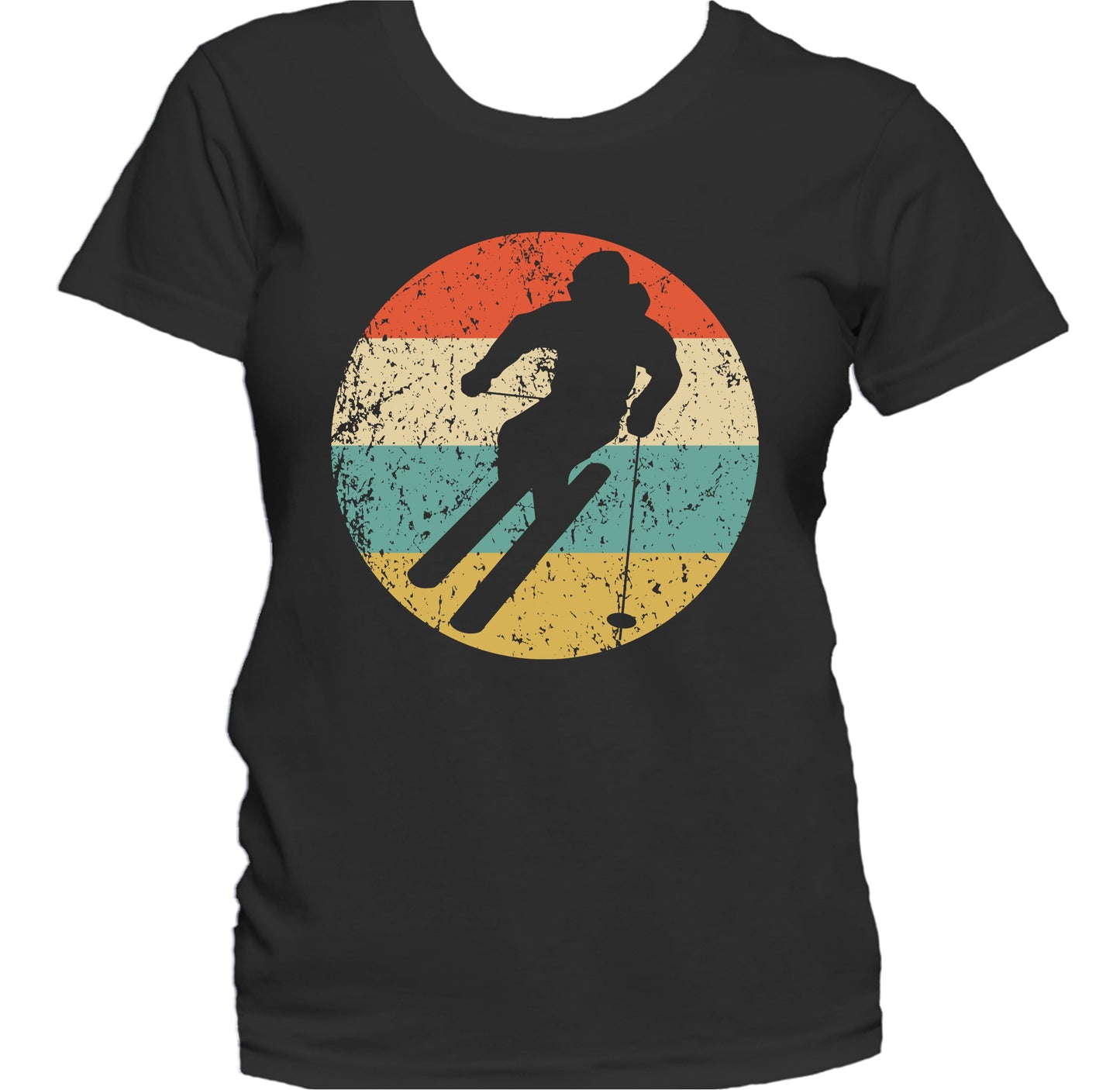 Downhill Skier Skiing Silhouette Retro Winter Sports Women's T-Shirt