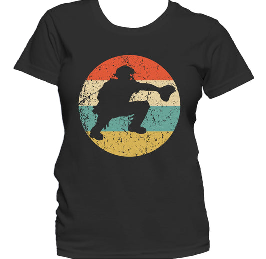 Baseball Catcher Silhouette Retro Baseball Women's T-Shirt