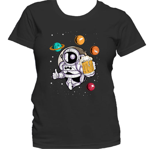Astronaut With Beer Outer Space Spaceman Craft Beer Distressed Women's T-Shirt