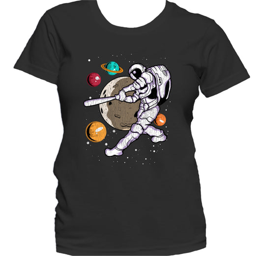 Baseball Batter Astronaut Outer Space Spaceman Distressed Women's T-Shirt