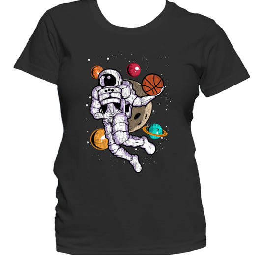 Basketball Dunk Astronaut Outer Space Spaceman Distressed Women's T-Shirt
