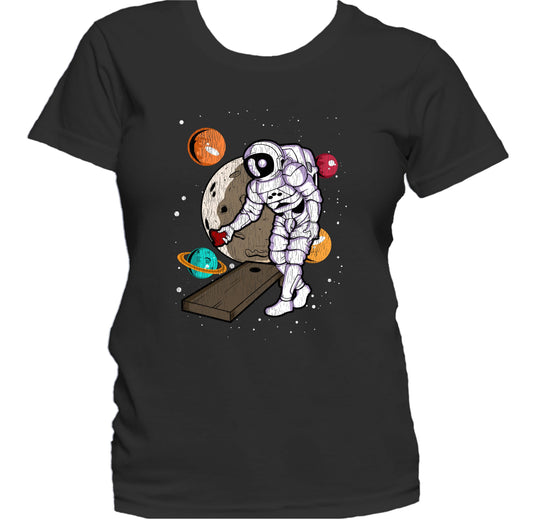 Cornhole Astronaut Outer Space Spaceman Distressed Women's T-Shirt