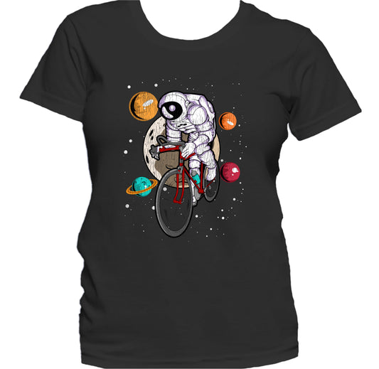 Cycling Astronaut Outer Space Spaceman Bike Distressed Women's T-Shirt