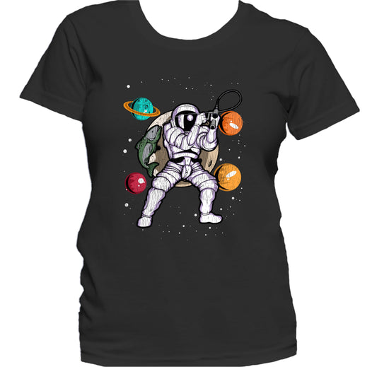 Fishing Astronaut Outer Space Spaceman Distressed Women's T-Shirt