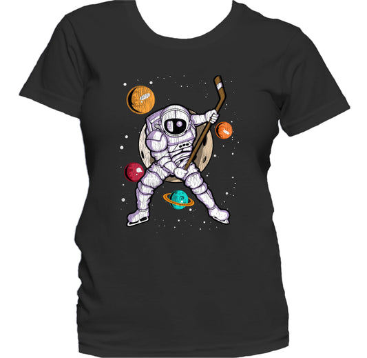 Hockey Astronaut Outer Space Spaceman Distressed Women's T-Shirt