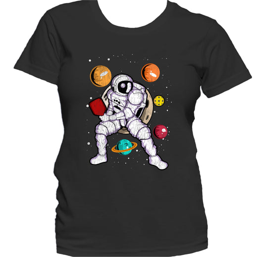 Pickleball Astronaut Outer Space Spaceman Distressed Women's T-Shirt