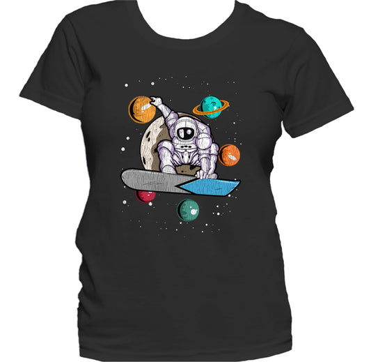 Snowboarding Astronaut Outer Space Spaceman Distressed Women's T-Shirt