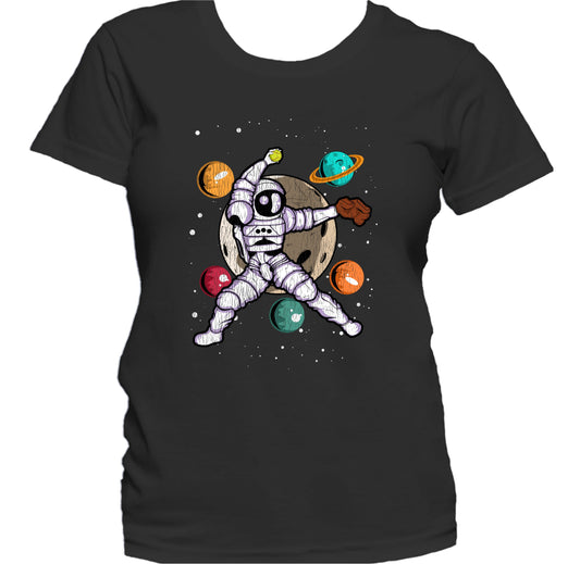 Softball Pitcher Astronaut Outer Space Spaceman Distressed Women's T-Shirt