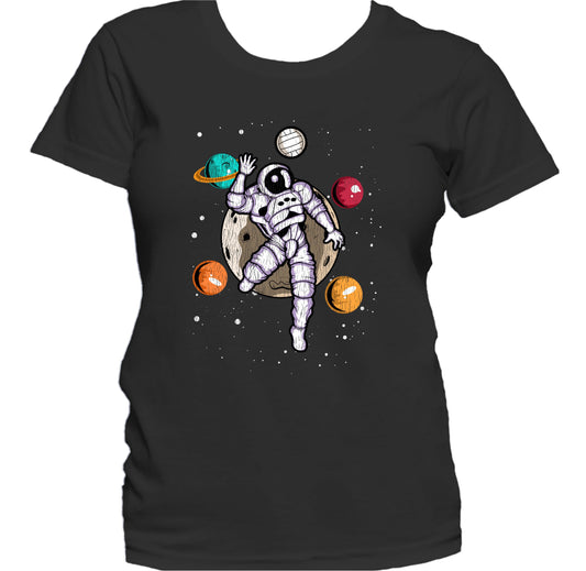 Volleyball Astronaut Outer Space Spaceman Distressed Women's T-Shirt