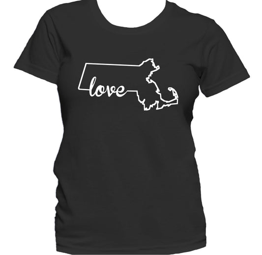 Women's Massachusetts Shirt - Massachusetts Love State Outline Women's T-Shirt