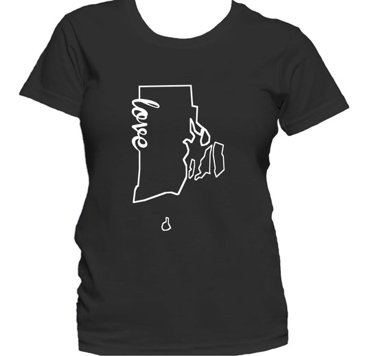 Women's Rhode Island Shirt - Rhode Island Love State Outline Women's T-Shirt