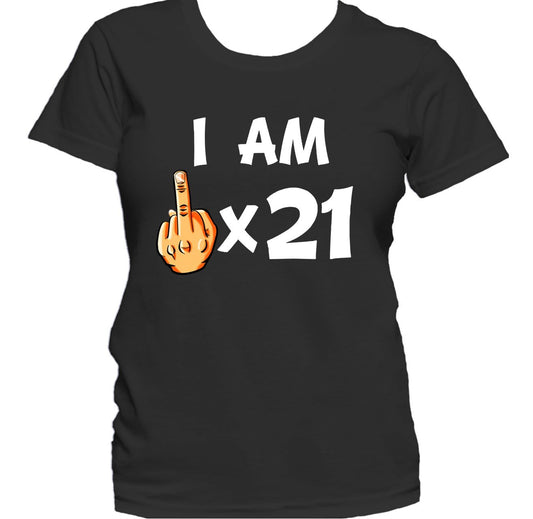 I Am Middle Finger Times 21 Funny 21st Birthday Women's T-Shirt