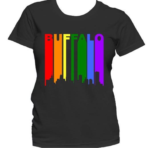 Buffalo New York Skyline Rainbow LGBTQ Gay Pride Women's T-Shirt