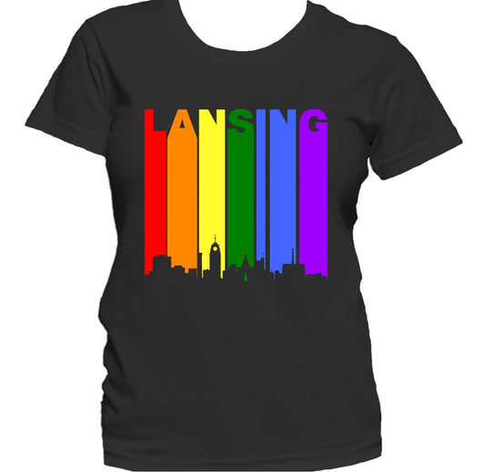 Lansing Michigan Skyline Rainbow LGBTQ Gay Pride Women's T-Shirt