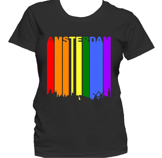 Amsterdam Netherlands Skyline Rainbow LGBTQ Gay Pride Women's T-Shirt