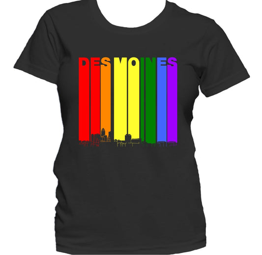 Des Moines Iowa Skyline Rainbow LGBTQ Gay Pride Women's T-Shirt