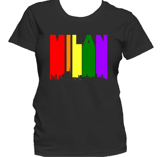 Milan Italy Skyline Rainbow LGBTQ Gay Pride Women's T-Shirt