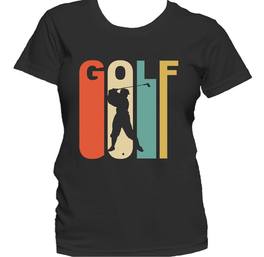 Retro 1970's Style Golfer Silhouette Golf Women's T-Shirt