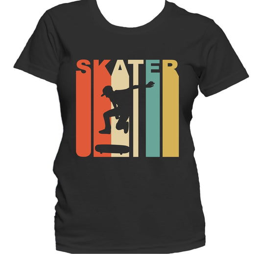 Retro 1970's Style Skater Silhouette Skateboarding Women's T-Shirt