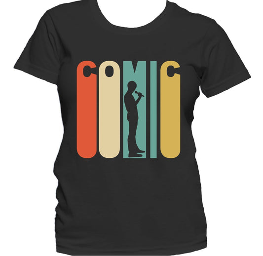 Retro 1970's Style Comic Silhouette Stand Up Comedian Women's T-Shirt