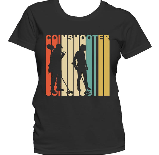 Retro 1970's Coinshooter Silhouette Metal Detecting Women's T-Shirt