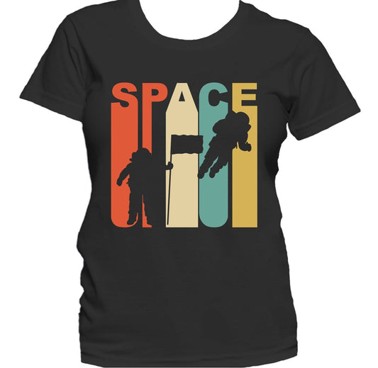 Retro 1970's Style Astronaut Silhouette Space Science Women's T-Shirt