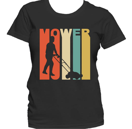 Retro 1970's Style Lawnmower Silhouette Grass Cutting Women's T-Shirt