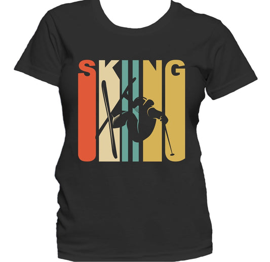 Retro 1970's Style Extreme Skier Silhouette Skiing Women's T-Shirt
