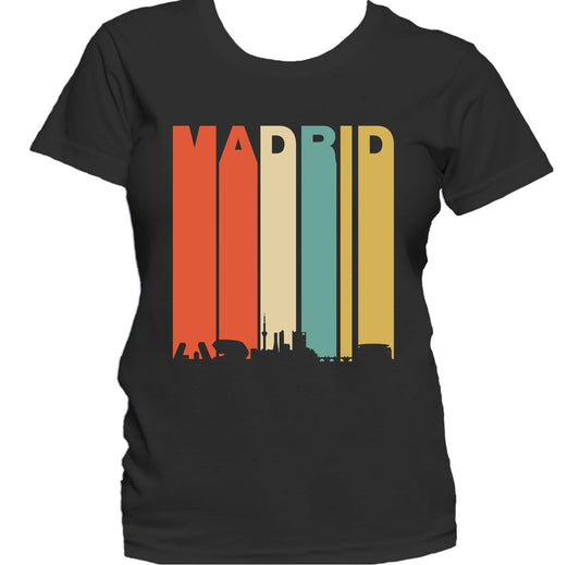 Retro 1970's Style Madrid Spain Cityscape Downtown Skyline Women's T-Shirt