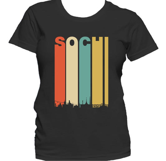 Retro 1970's Style Sochi Russia Cityscape Downtown Skyline Women's T-Shirt
