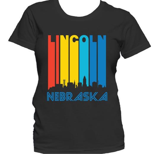 Retro 1970's Style Lincoln Nebraska Downtown Skyline Women's T-Shirt