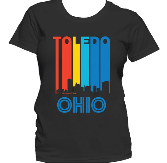Retro 1970's Style Toledo Ohio Cityscape Downtown Skyline Women's T-Shirt