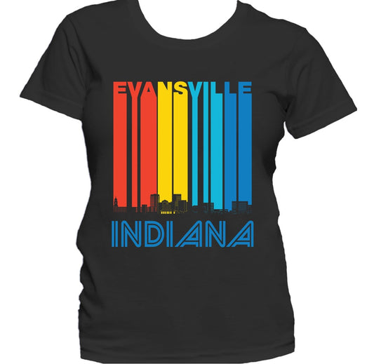 Retro 1970's Style Evansville Indiana Skyline Women's T-Shirt