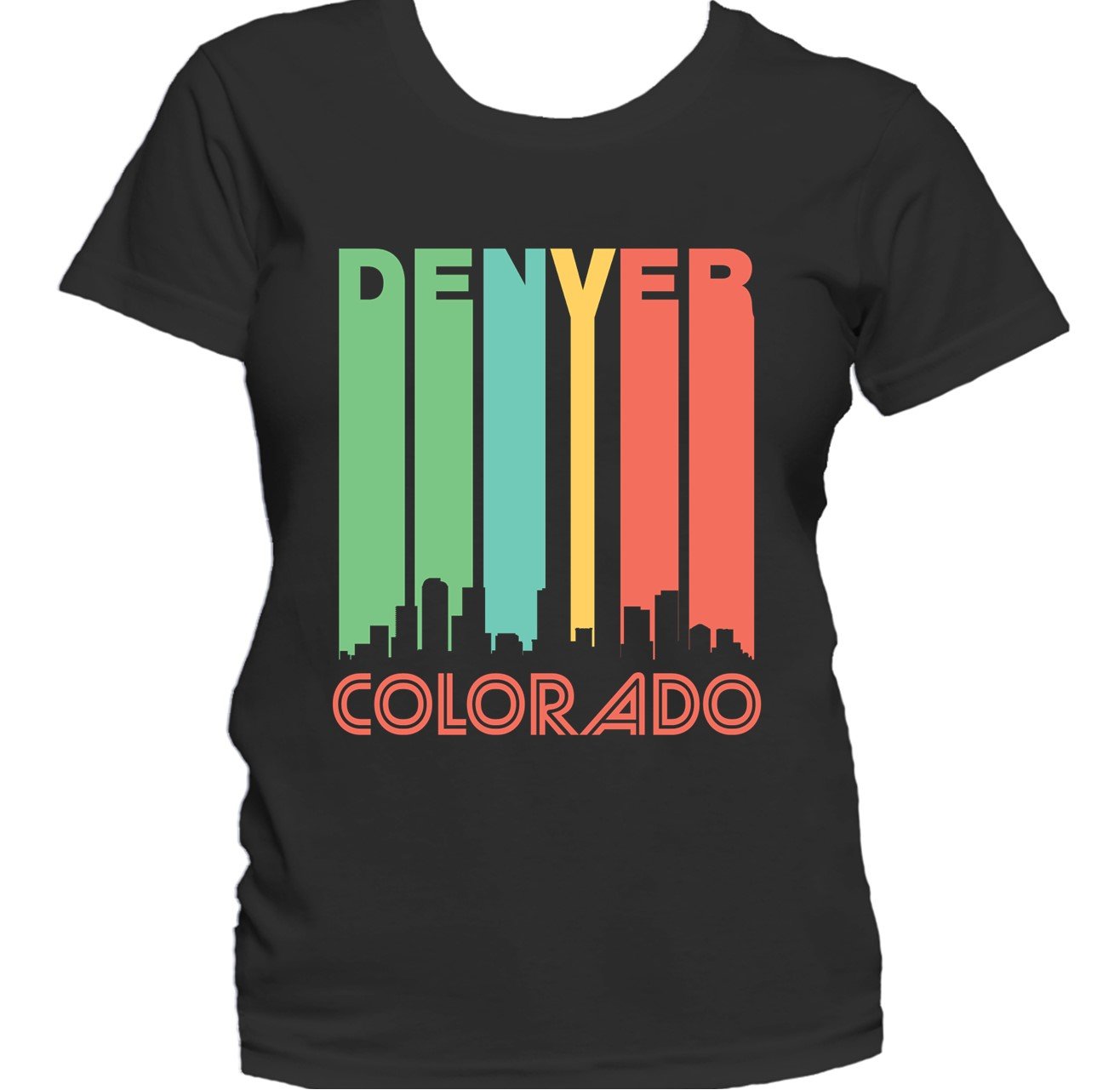 Retro 1970's Style Denver Colorado Cityscape Downtown Skyline Women's T-Shirt