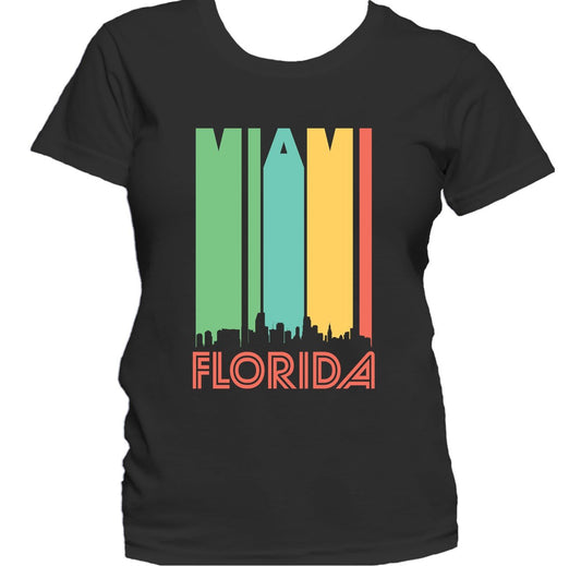 Retro 1970's Style Miami Florida Cityscape Downtown Skyline Women's T-Shirt