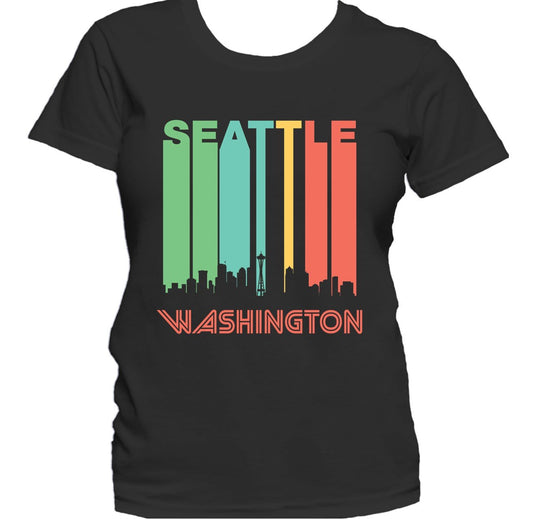 Retro 1970's Style Seattle Washington Cityscape Downtown Skyline Women's T-Shirt