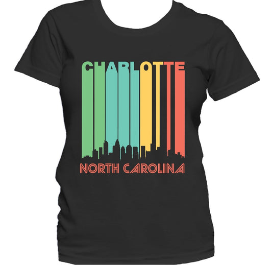 Retro 1970's Style Charlotte North Carolina Downtown Skyline Women's T-Shirt